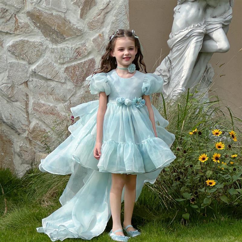 女童走秀礼服大拖尾夏季高端生日公主裙儿童主持人钢琴演奏演出服