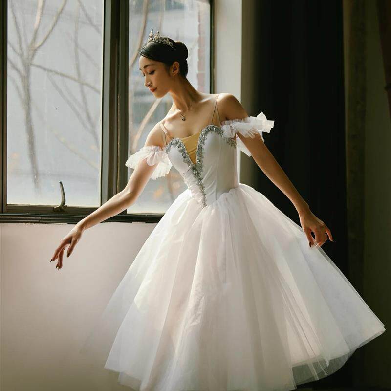 芭蕾舞裙演出白色成人比赛专业舞蹈纱裙篷篷裙仙女长裙芭蕾演出服