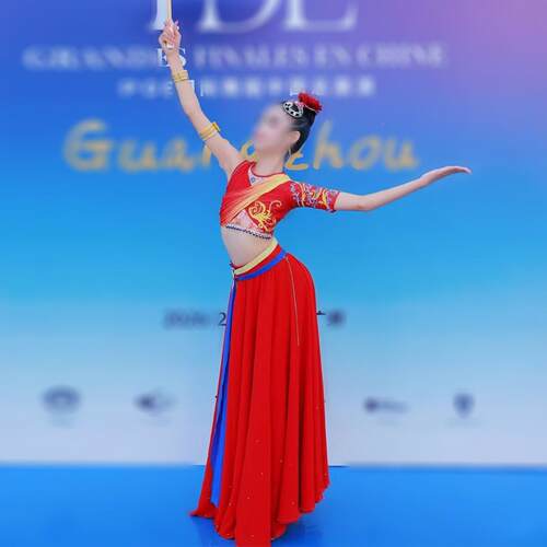 碧民族风女童演119出服波清影古典舞红考色傣族表演装艺服服舞蹈