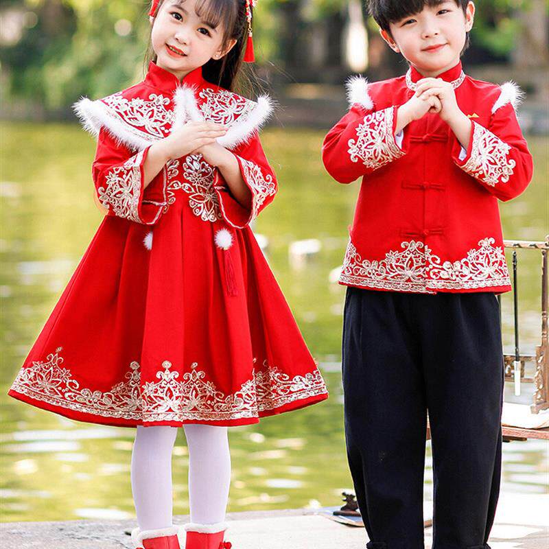 幼儿园园服男女童装秋冬新款过年元旦中国风学生汉服表演班服套装