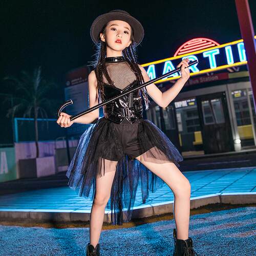 女童走秀演出服幼儿模特比赛服装儿童时尚个性潮装嘻哈街舞表演服