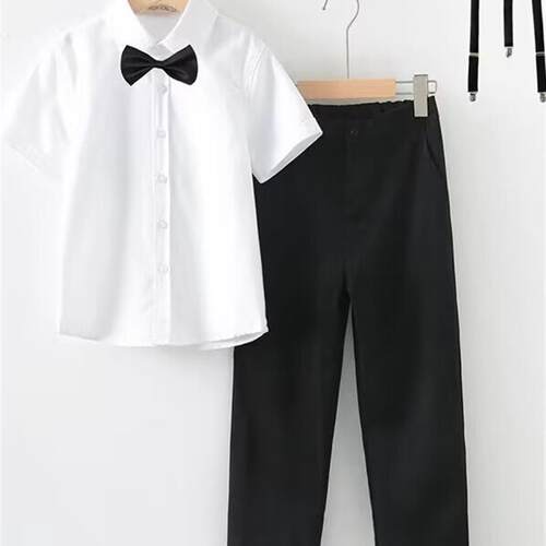 儿童表演服装男孩服装套装白衬衫裤子小学生朗诵服装主持人男孩夏