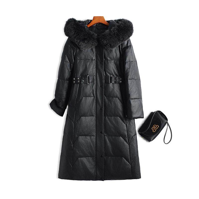 羽绒服女中长款连帽狐狸毛领白鹅绒新款大码加厚真绵羊皮皮衣外套