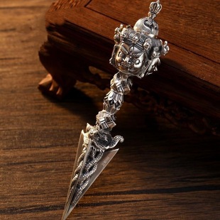 S925纯银普巴金刚橛降魔杵藏传佛用品佛前佛堂供奉小号