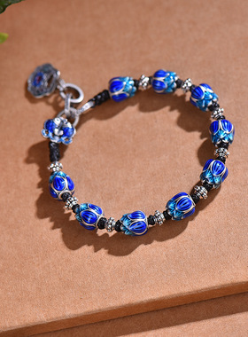 925纯银珐琅手链九朵莲步步生莲