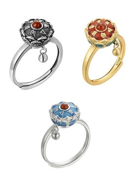 时尚古法银工艺手饰女式开口传经筒戒指