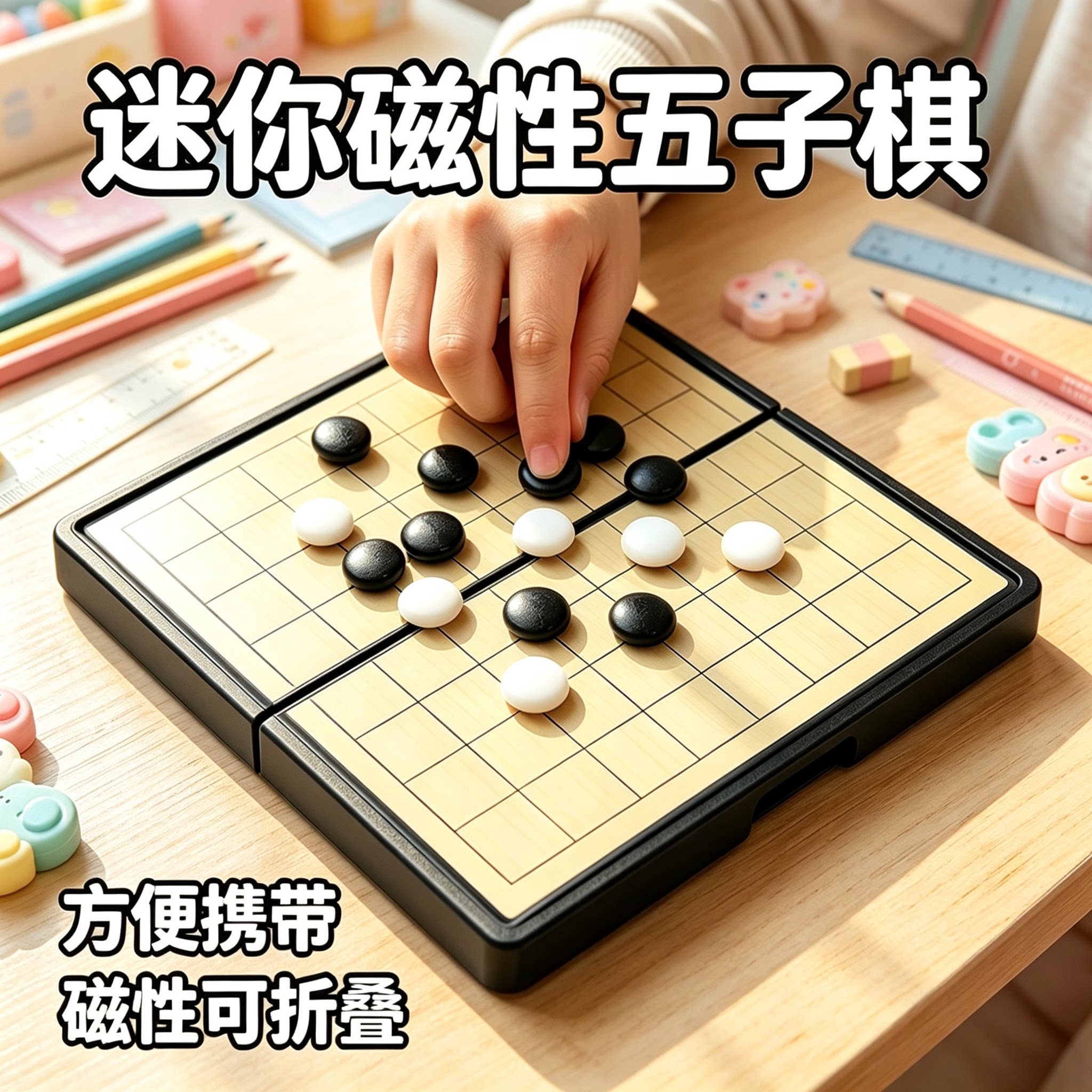 迷你五子棋带磁性棋子围棋子折叠儿童益智玩具便携式象棋飞行棋