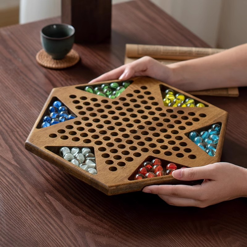 跳棋木质高档玻璃球跳跳棋儿童益智弹子大人版老式大号弹珠波子棋