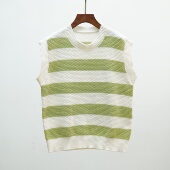 549 针织马甲背心女士叠穿坎肩上衣 圆领条纹无袖 2025新款 秋冬韩版