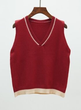 693 2025秋冬新款V领学院风纯色无袖针织马甲背心女叠穿毛衣坎肩