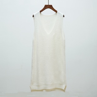 632 2025新款秋冬V领中长款加厚纯色针织坎肩背心女士叠穿马甲裙