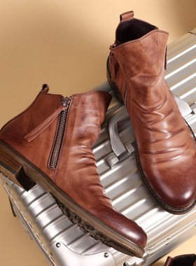 Leather Boots Men Autumn Winter Shoes Big Size 39-48 男皮靴