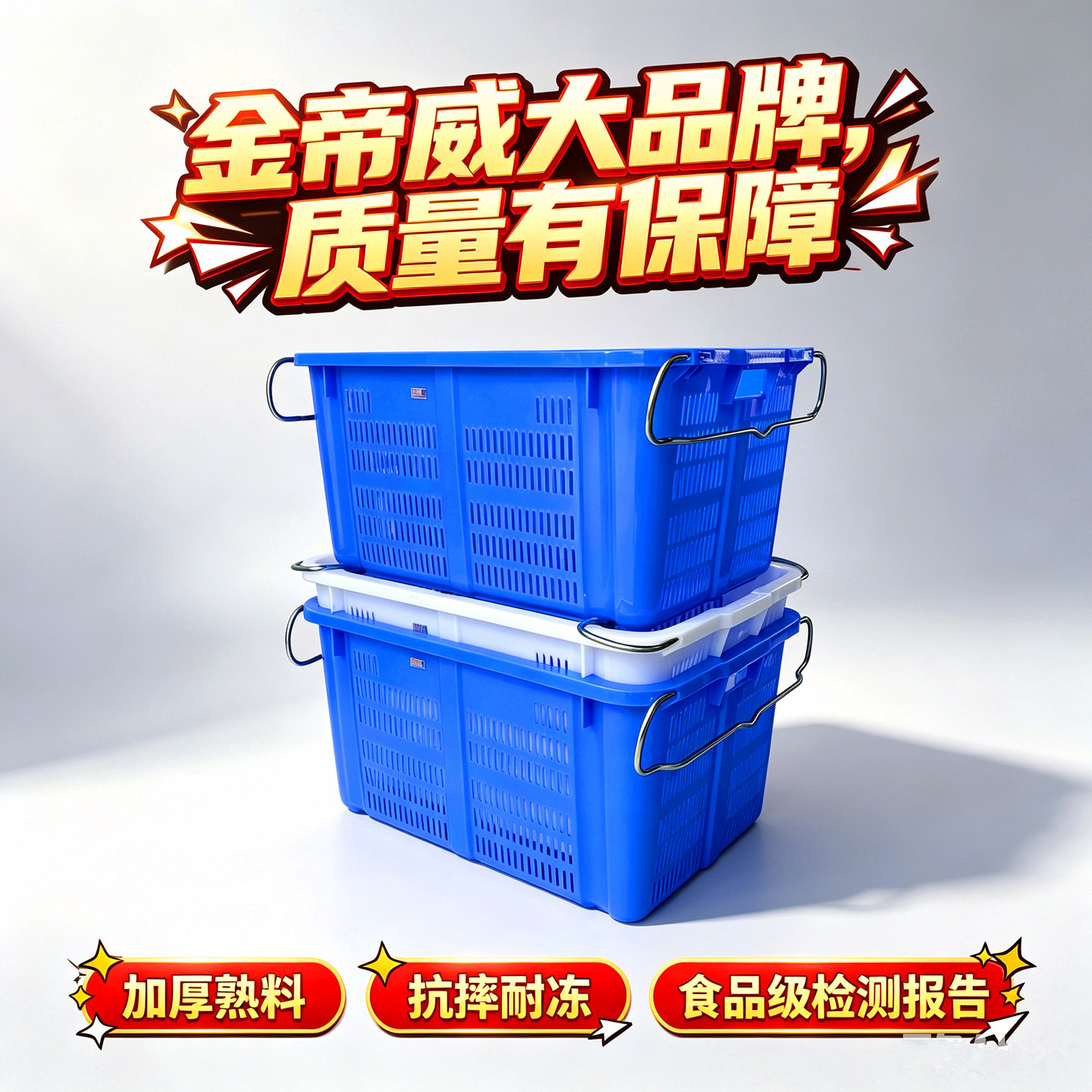 特厚塑料筐周转筐水果筐蔬菜筐生鲜运输筐鱼肉筐有铁耳食品篮箩框图片