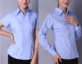纯蓝衬衫 收腰银行工装 女短袖 夏季 职业工作半袖 正装 衬衣面试大码
