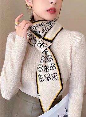 毛线针织保暖加厚围脖丝巾女围巾秋冬季衣服搭装饰护颈项链高级感