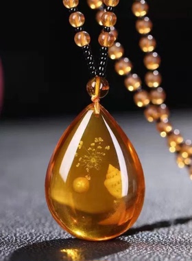 蜜蜡水滴平安扣吊坠长款荷木珠佛珠毛衣链女旗袍唐装配饰气质挂坠