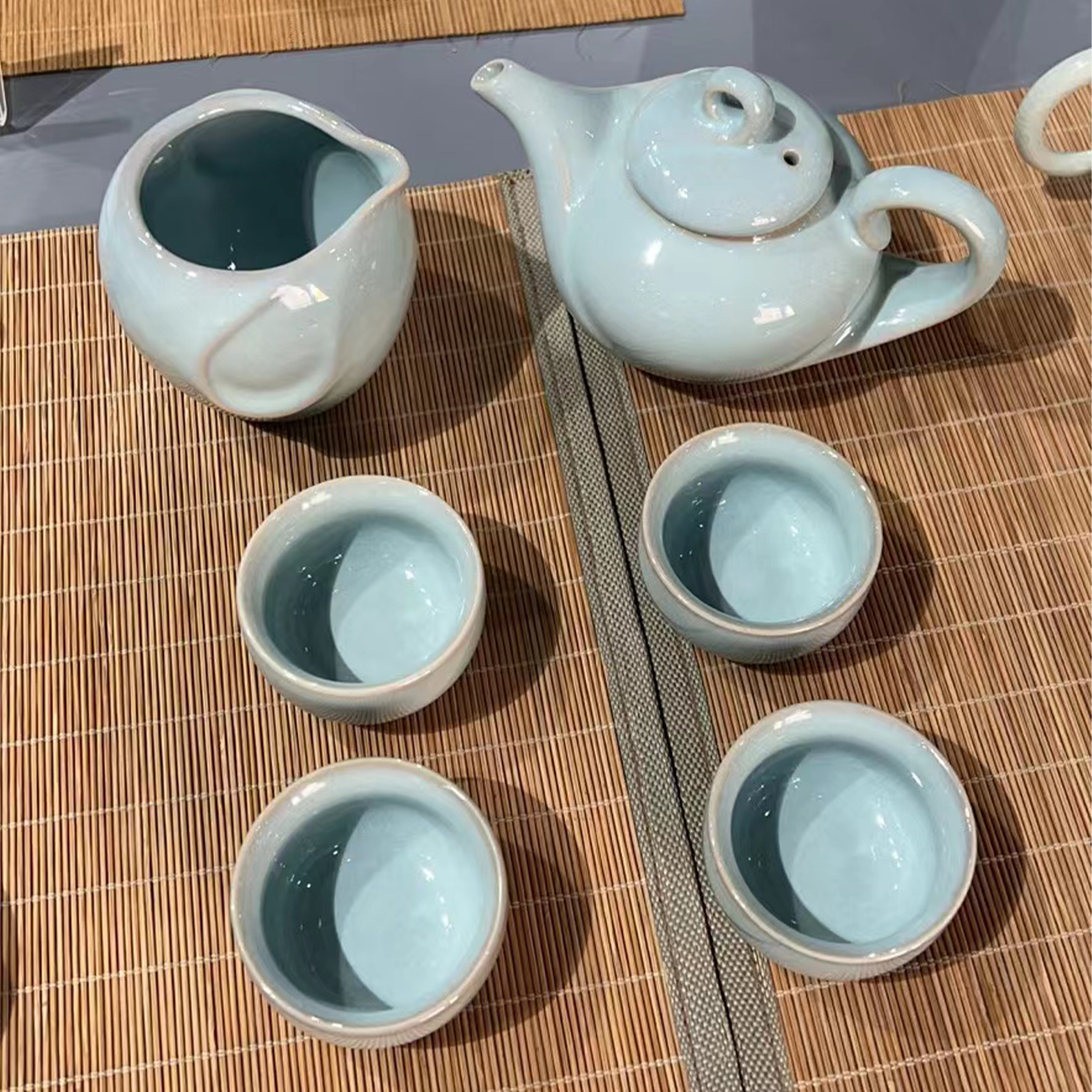 李廷怀大师汝瓷天青釉茶杯整套茶具廷怀窑