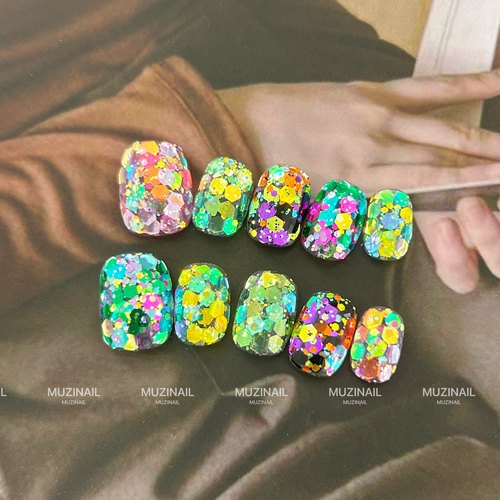 【MUZI穿戴甲】手工定制没看满手亮片杂乱系列显白