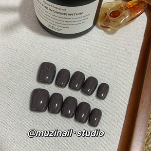 高级感 纯色跳色灰色简约显白手工定制美甲成品短款 MUZI穿戴甲