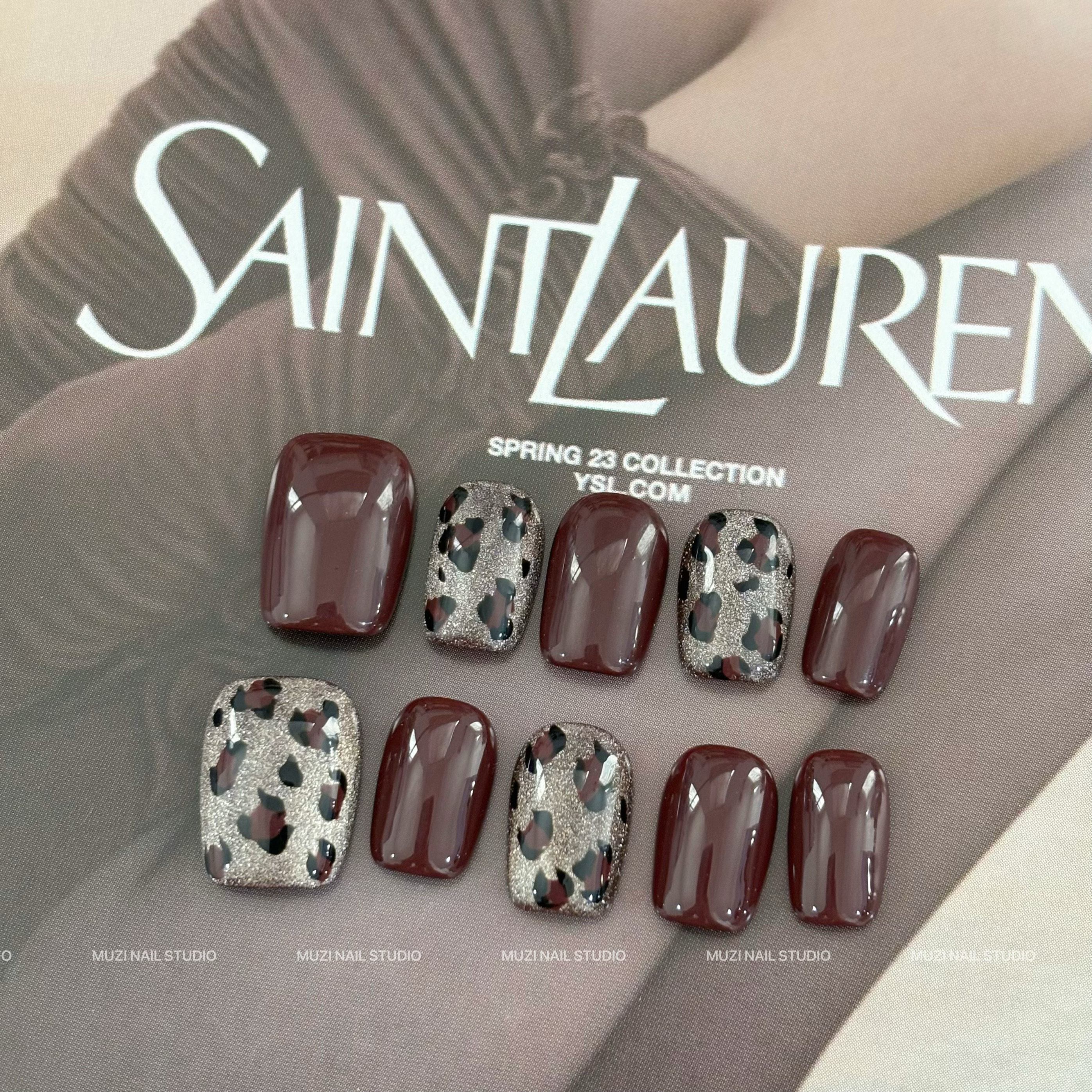 【MUZI穿戴甲】手工定制新年美甲豹纹猫眼小众高级感显白光疗甲片