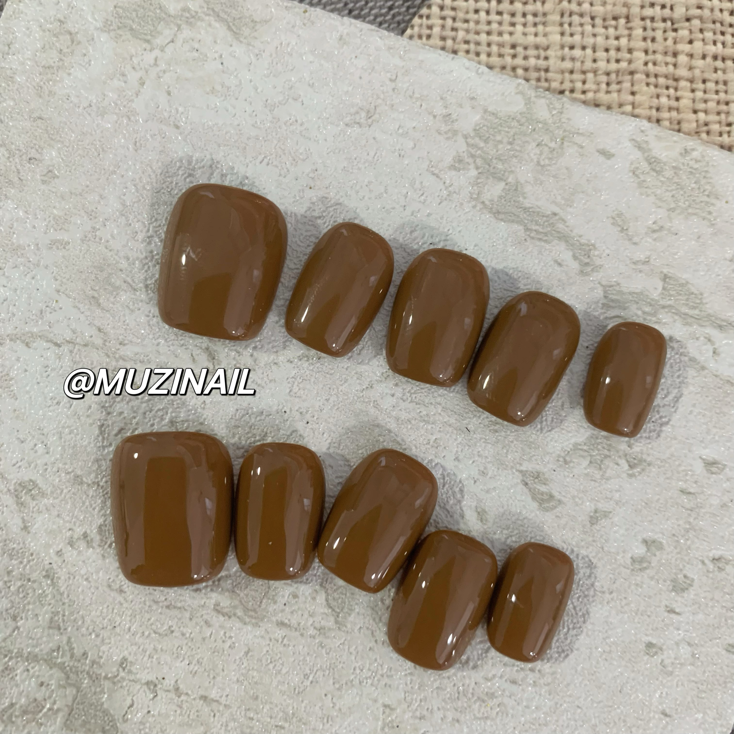 【MUZI穿戴甲】手工短款显白纯色蜜枣棕单色高级感日常可拆卸