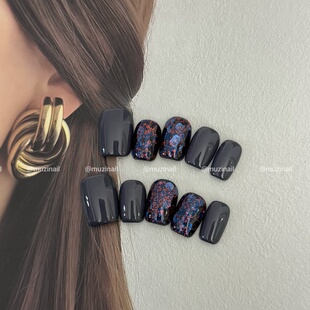 美甲 纯手工定制美甲韩风亮片爆闪轻奢短款 MUZINAIL· 神秘海域