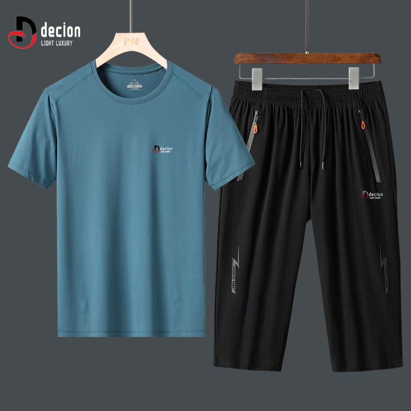 短袖七分裤夏季t恤冰丝高弹