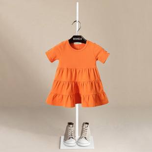 2023外贸女童装童裙女童纯棉清纯蛋糕裙连衣裙中小童可爱圆领裙子