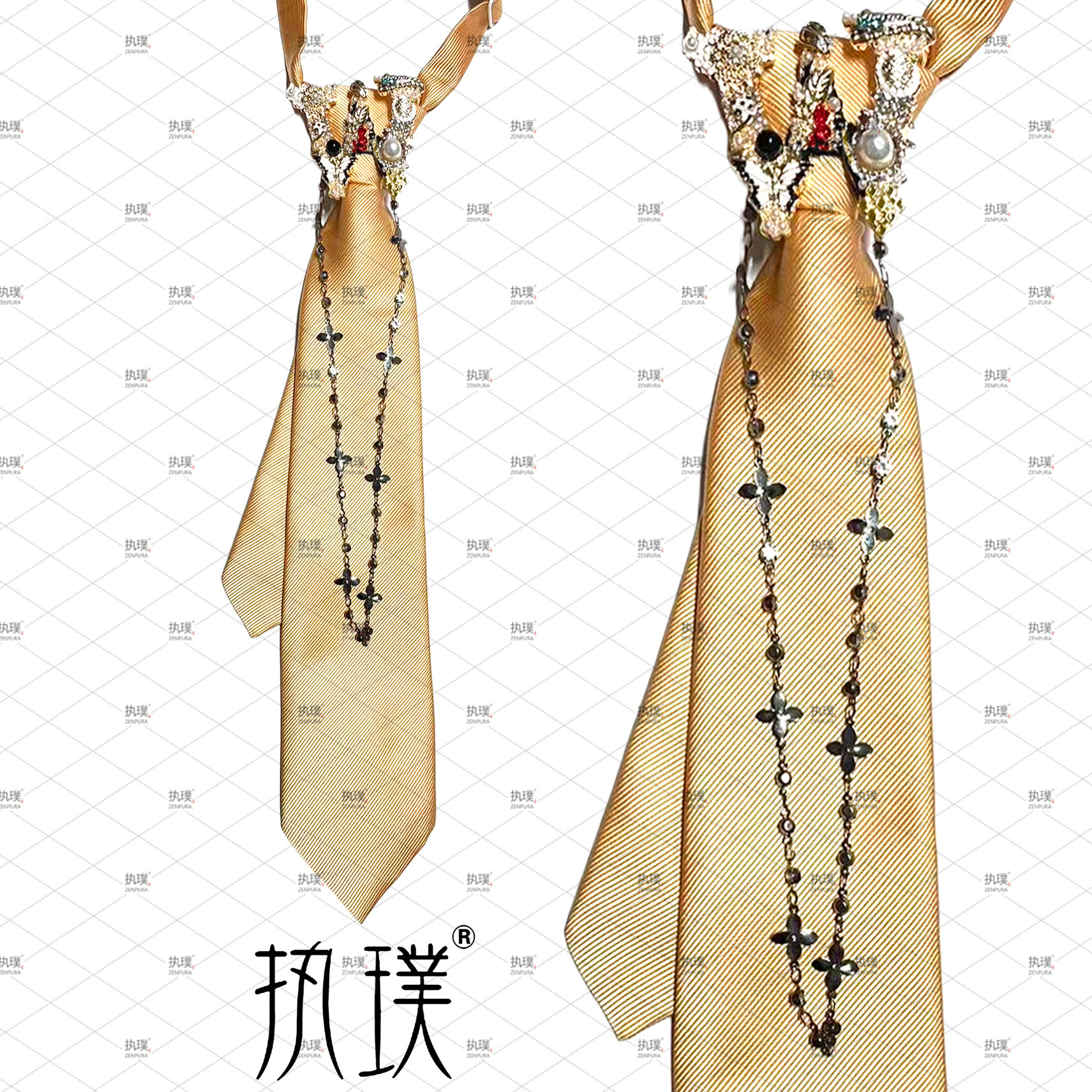 执璞原创【W】领带水钻珍珠字母复古中古JK衬衫配饰小众高级领带
