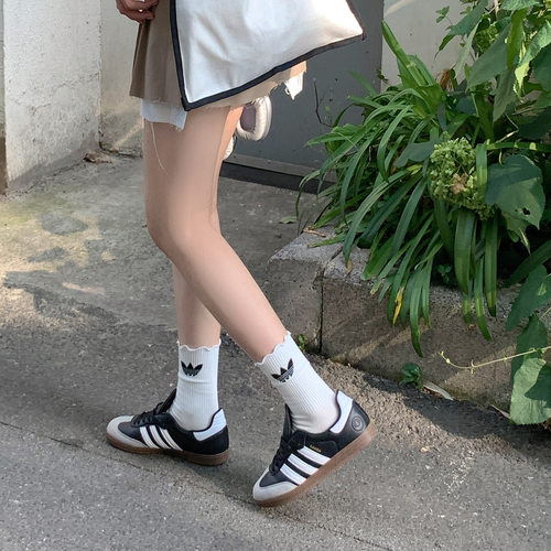 幸运草adid袜子女秋季纯色棉质中筒袜欧货时尚个性学生运动长袜
