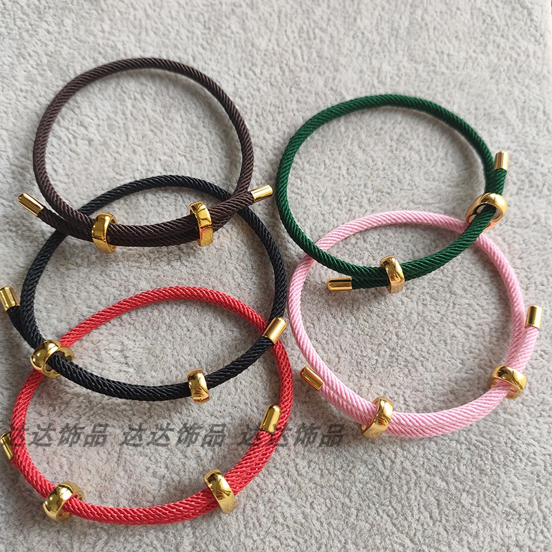 长短可调节3d硬金红色情侣款手链