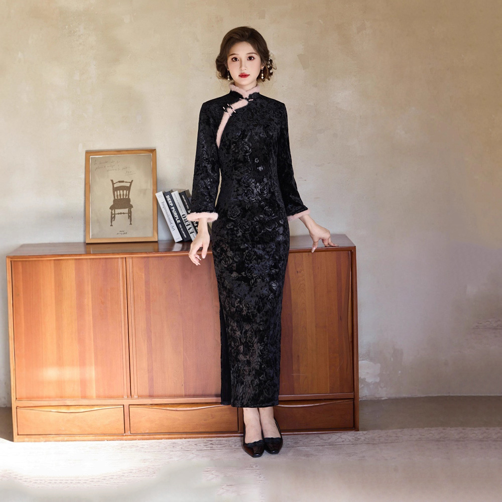 黑色旗袍改良2025新款新中式优雅