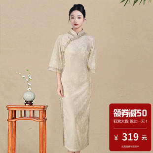 丝绒春秋改良旗袍连衣裙新中式大气国风气质高端显瘦小个子年轻款
