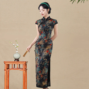 提花丝绸旗袍裙长款老上海年轻款高端高贵时尚苏州改良海派新中式