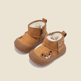 子加绒软底防滑加厚婴儿冬鞋 保暖女小童鞋 雪地靴子 冬季 男宝宝棉鞋