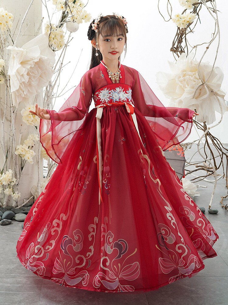 汉服女童彼岸花超仙齐胸襦裙古装儿童汉服连衣裙中国风唐装新款秋