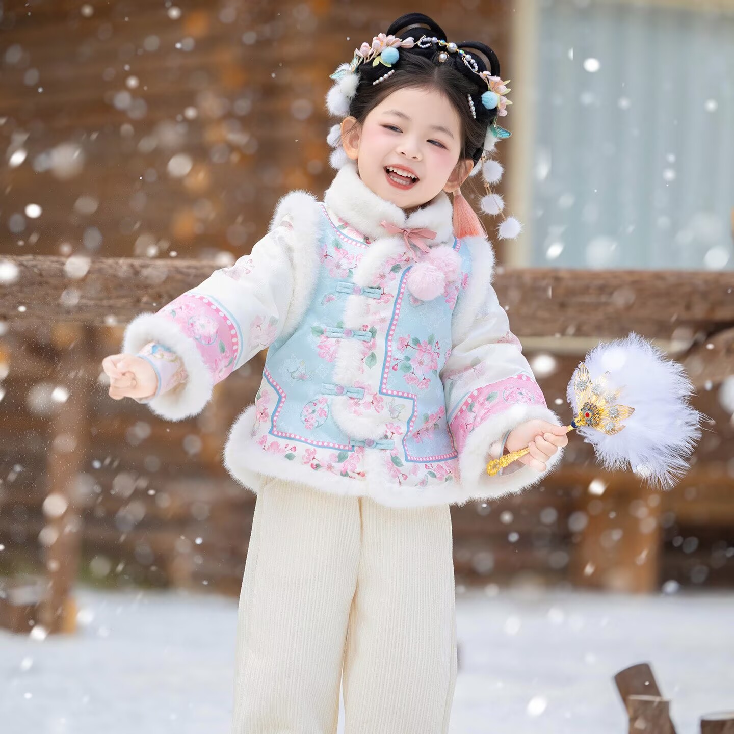女童汉服冬款2026新款儿童新中式国风加绒套装女孩过年加厚新年装