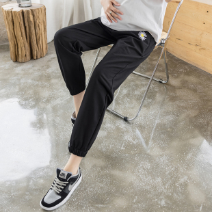 实拍孕妇薄款束脚休闲小菊花长裤孕妇装潮妈外穿打底运动九分裤夏