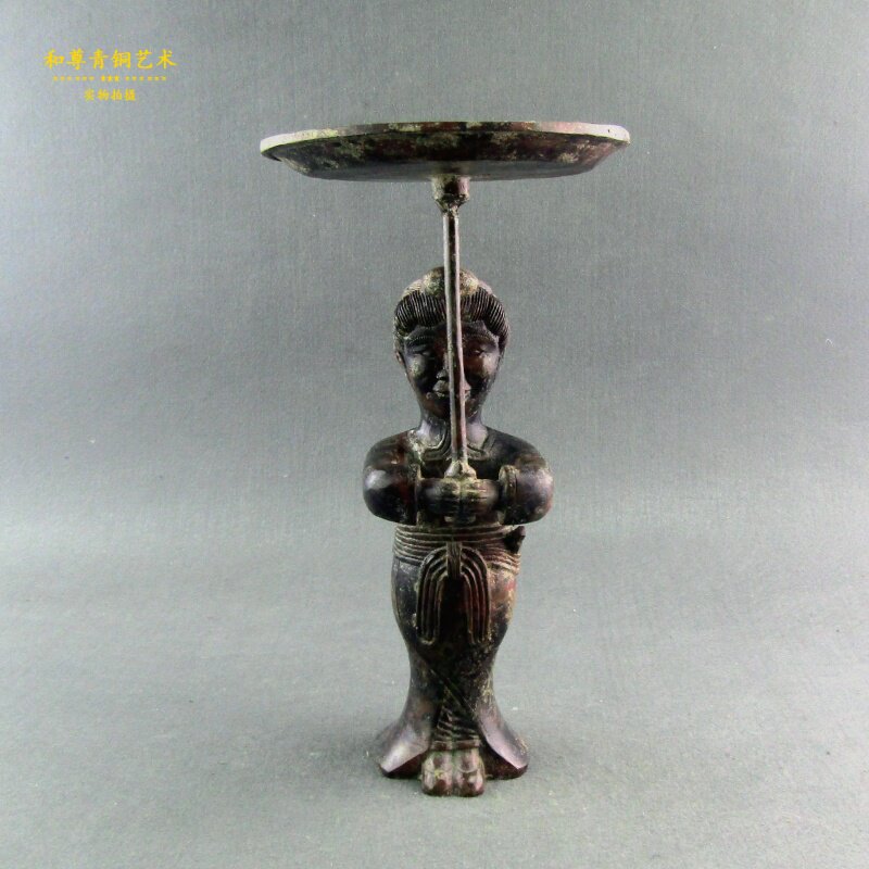 仿古青铜器宫女灯台大号家居摆件古玩艺术古典装饰品公司礼品
