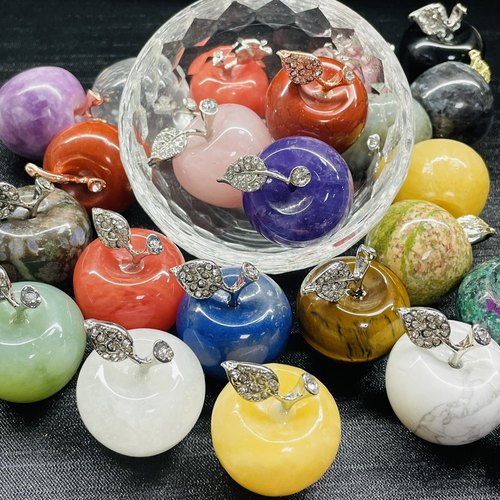天然石水晶苹果摆件仿真水果果篮