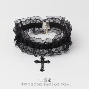 简约y2k十字架蕾丝项圈甜酷个性 小众辣妹choker项链配饰哥特颈环