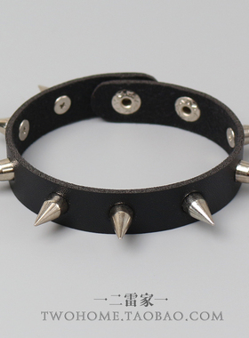 朋克风fashion潮流夸张大长尖钉刺pu皮革手链庞克辣妹手腕带饰品