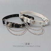 朋克choker桃心金属链条项圈个性 原宿颈链辣妹锁骨链PU皮脖链颈带