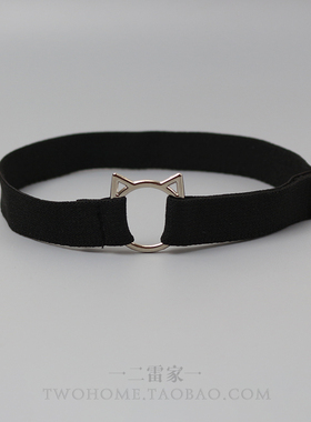 黑色简约御姐风弹力大腿环布腿圈金属猫头松紧可调节腿绑带配饰品