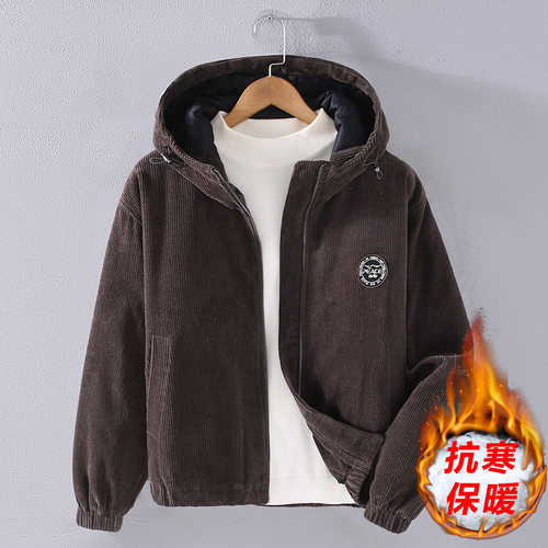 连帽复古灯芯绒棉衣男冬季加厚