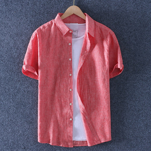 细条纹衬衫短袖日系复古