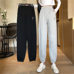 Women's loose and versatile sports pants with smile face embroidery