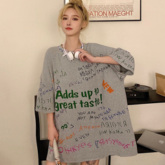 Real shot short sleeve t-shirt female 2021 loose Korean version ins students BF lazy style