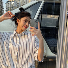 Real photo Shirt Short Sleeve summer thin Hong Kong Style Japanese casual loose Korean fashion cool stripe