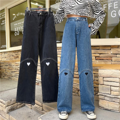 Real shot spring and summer new net red jeans Korean loose pants versatile high waist show slim pants fashion
